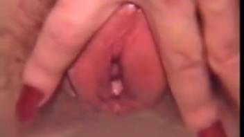 Chick in crimson lingerie getting banged by a ebony hound