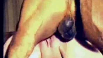 Aroused canine penetrates older lady in her two small openings