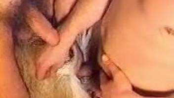 Guy pounding a beast's snug opening doggy style