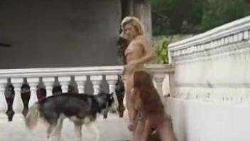 Dog outdoor sex with girl