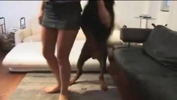 Brunette with a pretty face gets throated by a beast