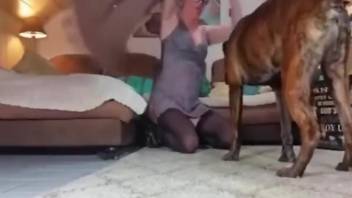 Appealing zoophile arching her back during banging