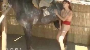 Skinny milf feels the horse cock gently in her pussy